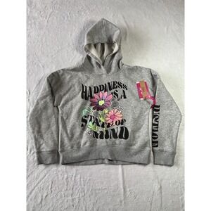 Justice Girls GrayFleece Hoodie Sweatshirt Medium (10) Happiness Is A Style NWT